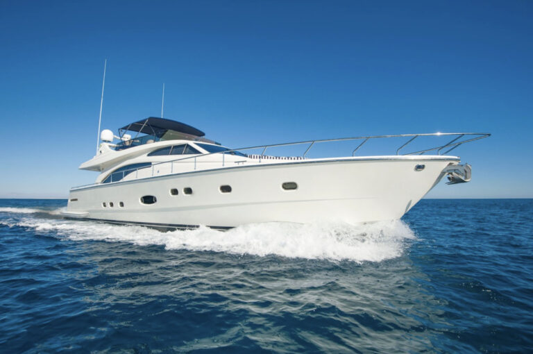 Luxury private motor yacht sailing at sea